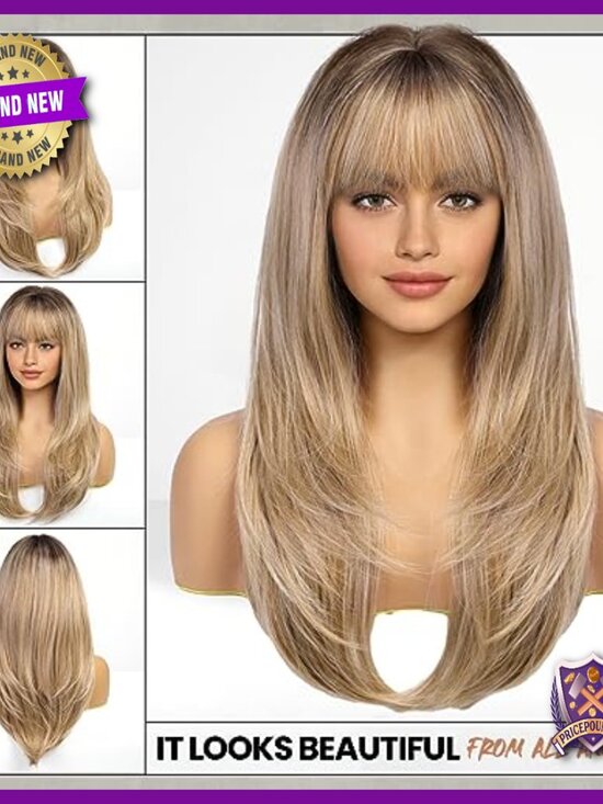 Long Straight Human Hair Wig with Bangs Layered for Cosplay Daily Wear main image 3